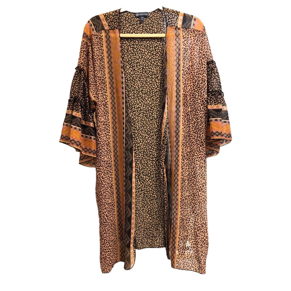 Democracy Ruffle Sleeve Kimono | Semi-Transparent Floral/Animal Print | L/XL